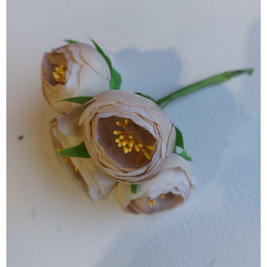 Цветы из ткани 4-4,5 см в пучках (6 шт) цв. светло-бежевый, цена за пучок